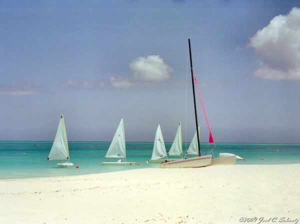 Hobiecat on Grace Bay, Clubmed Turks and Caicos April 1991
